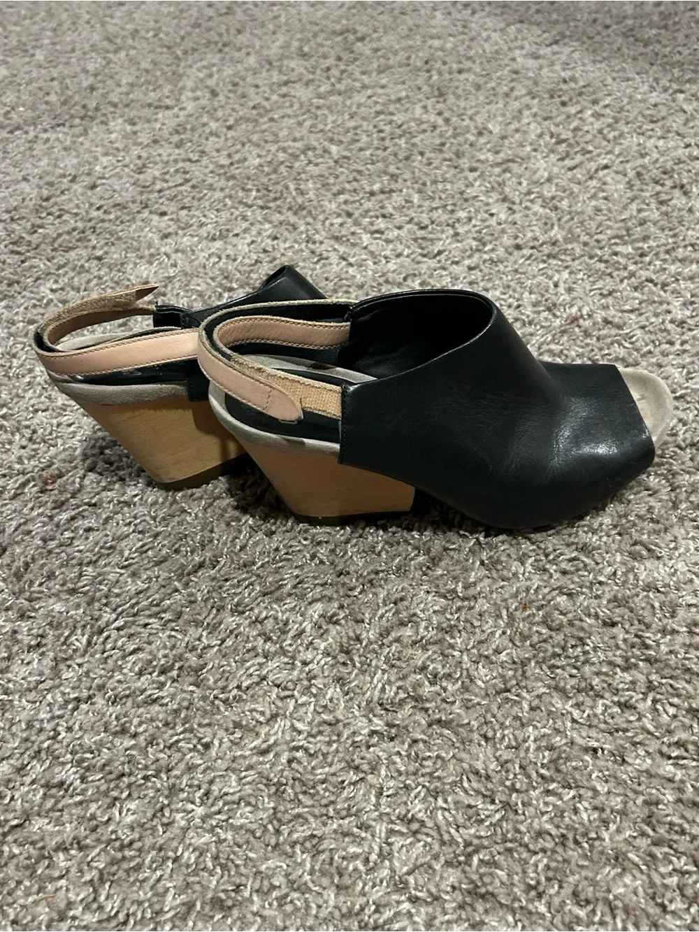 Camper Allegra Leather Peep Toe Mule Wedge Sandal , size 37/7 US